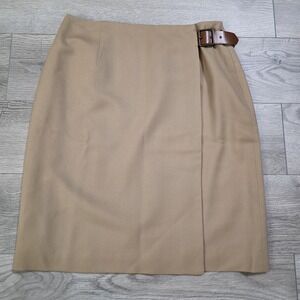 Vintage Talbots Tan 100% Wool Women's Petites Size 8 USA Button Wrap Skirt